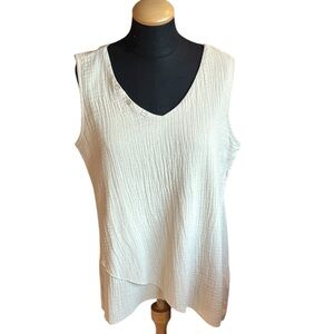 New Lulu-B Cream Textured Tank Top Sleeveless V- neck Size S Cotton